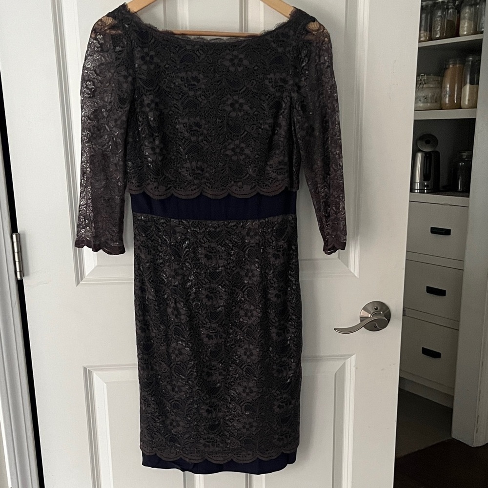 Boden Brown Lace Long Sleeve mini dress v back sz 4 regular